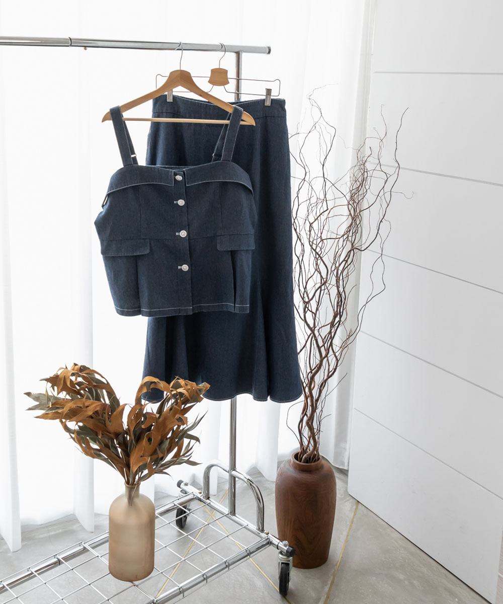 デニムビスチェ＆スカートセットアップ