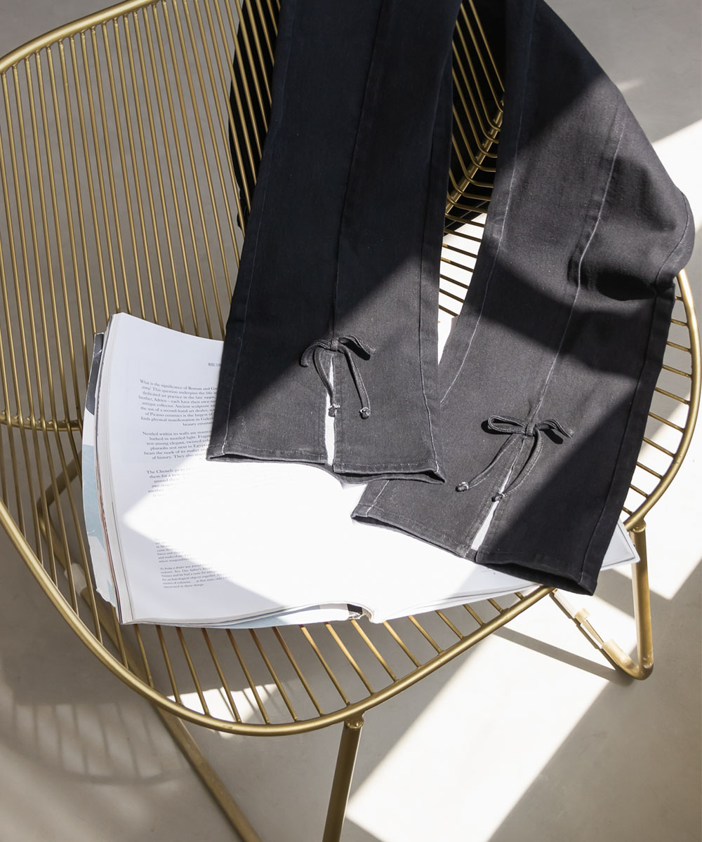 裾リボンストレッチデニムパンツ