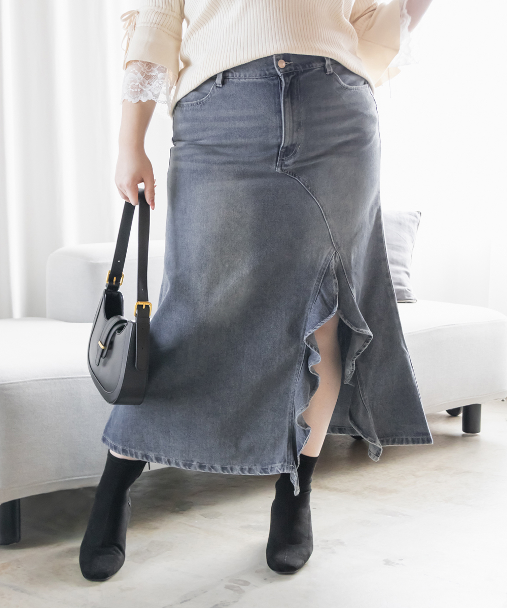 フリルスリットデニムスカート