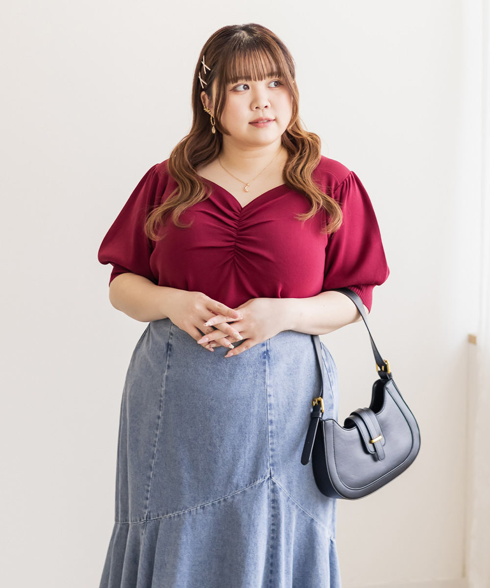 CLETTEオリジナル★シャーリングハートネック半袖ニット