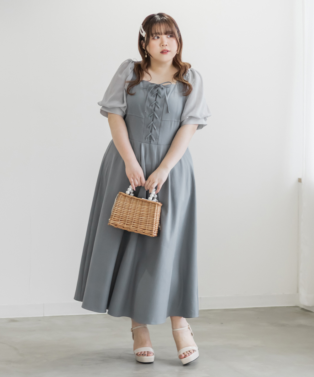 CLETTEオリジナル★レースアップデザインシアー袖ワンピース