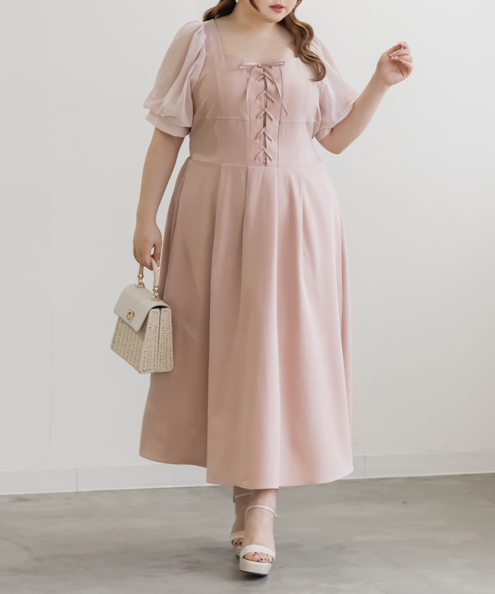 CLETTEオリジナル★レースアップデザインシアー袖ワンピース