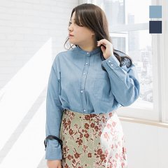 バンドカラーパールボタンデニムブラウス6