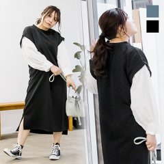 袖異素材切替ふくれジャガードワンピース2