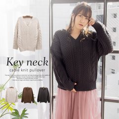 キーネックケーブルニットプルオーバー3
