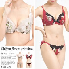 シフォンフラワープリントブラジャー＆ショーツセット4
