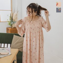 cletteオリジナル★ルームウェアチェリー柄シャーリングワンピース