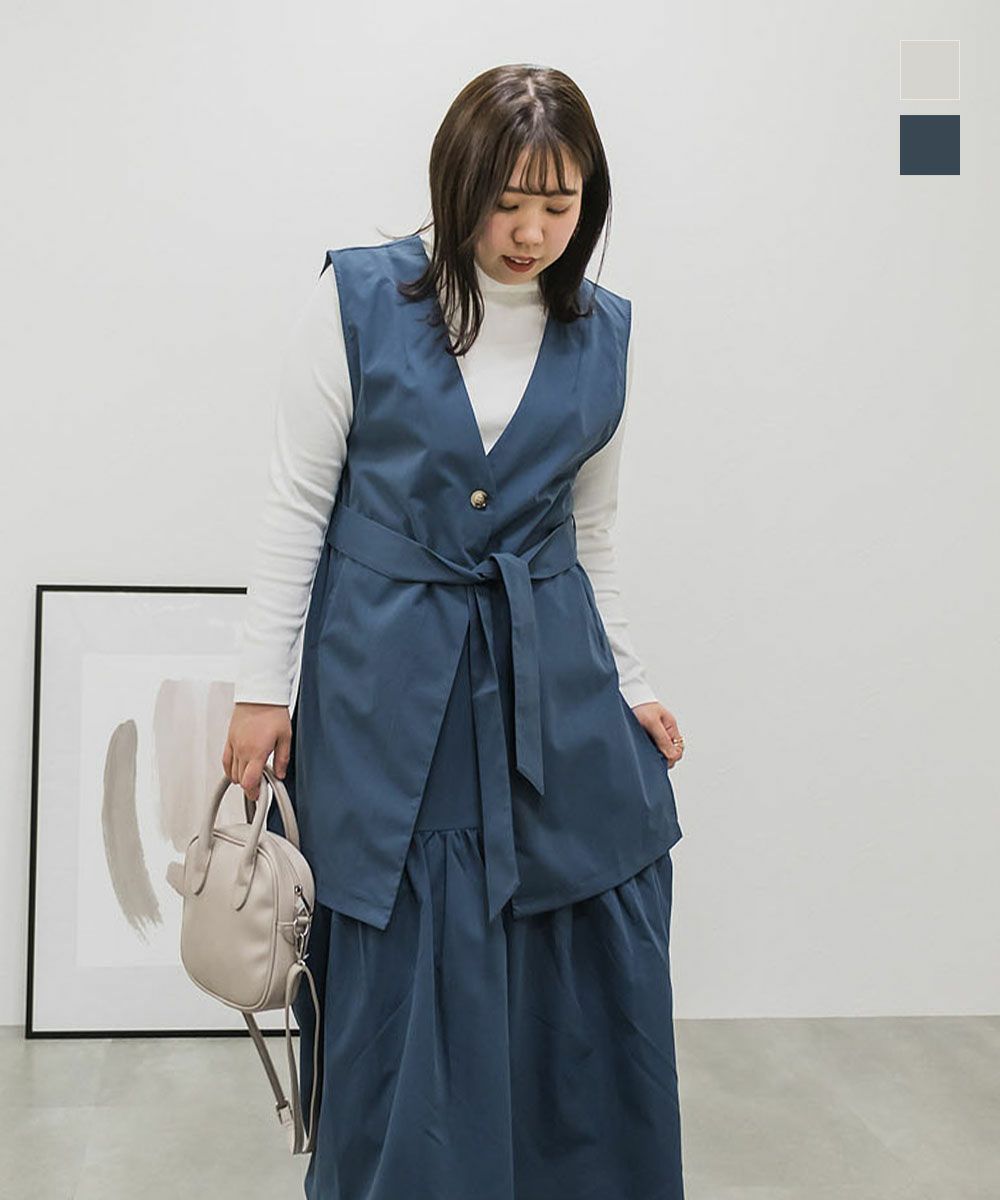 ベルト付きロングベスト 大きいサイズ レディース専門店 Clette クレット 公式