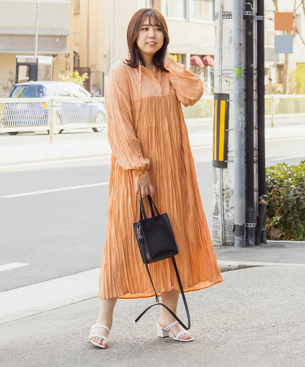 シワ加工長袖ワンピース 大きいサイズ レディース専門店 Clette クレット 公式