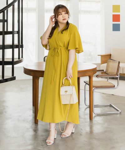 Cletteオリジナル ウエストリボンカシュクールワンピース 大きいサイズ レディース専門店 Clette クレット 公式 Cletteオリジナル ウエストリボンカシュクールワンピース 大きいサイズ レディース専門店 Clette クレット 公式