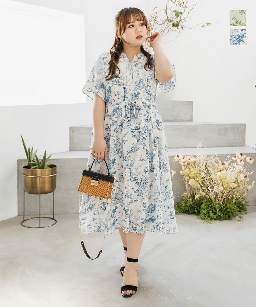 Cletteオリジナル 風景柄ウエストリボンワンピース 大きいサイズ レディース専門店 Clette クレット 公式