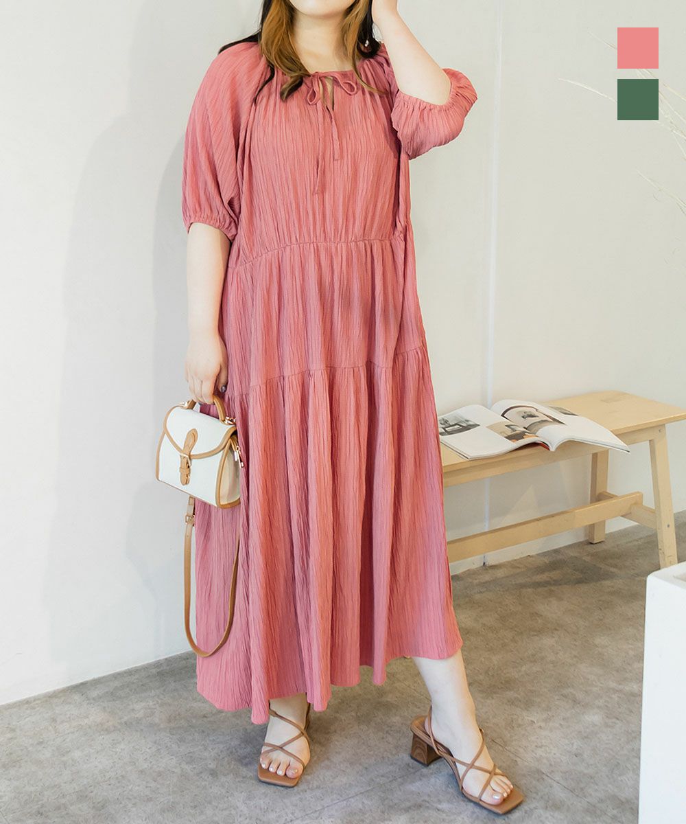 前後2wayワッシャー楊柳ワンピース 大きいサイズ レディース専門店 Clette クレット 公式