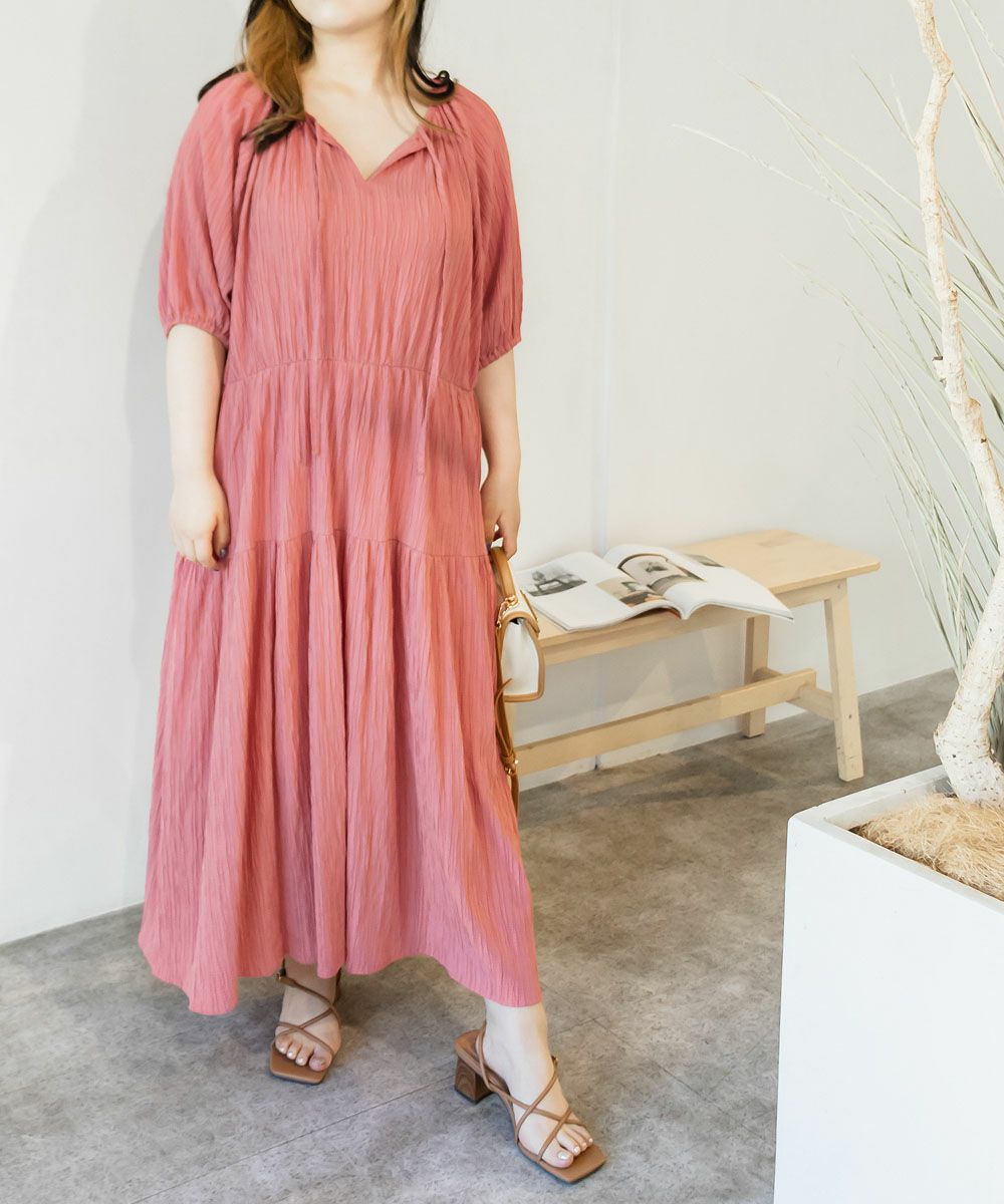 前後2wayワッシャー楊柳ワンピース 大きいサイズ レディース専門店 Clette クレット 公式