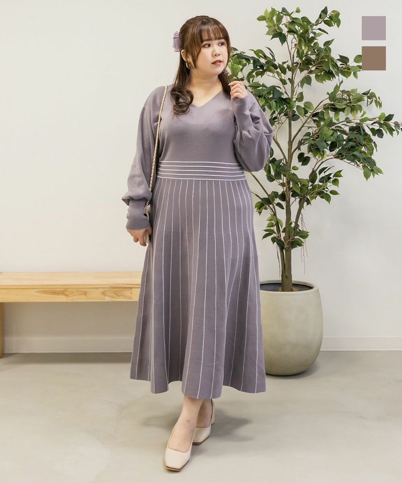 Cletteオリジナル ライン配色ニットワンピース 大きいサイズ レディース専門店 Clette クレット 公式 Cletteオリジナル ライン配色ニットワンピース 大きいサイズ レディース専門店 Clette クレット 公式