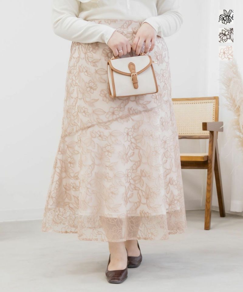 花柄刺繍マーメイドスカート 大きいサイズ レディース専門店 CLETTE(クレット)【公式】
