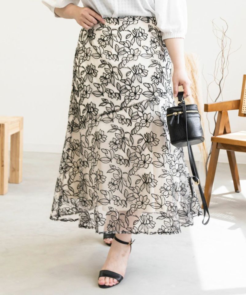 花柄刺繍マーメイドスカート | 大きいサイズ レディース専門店 CLETTE ...