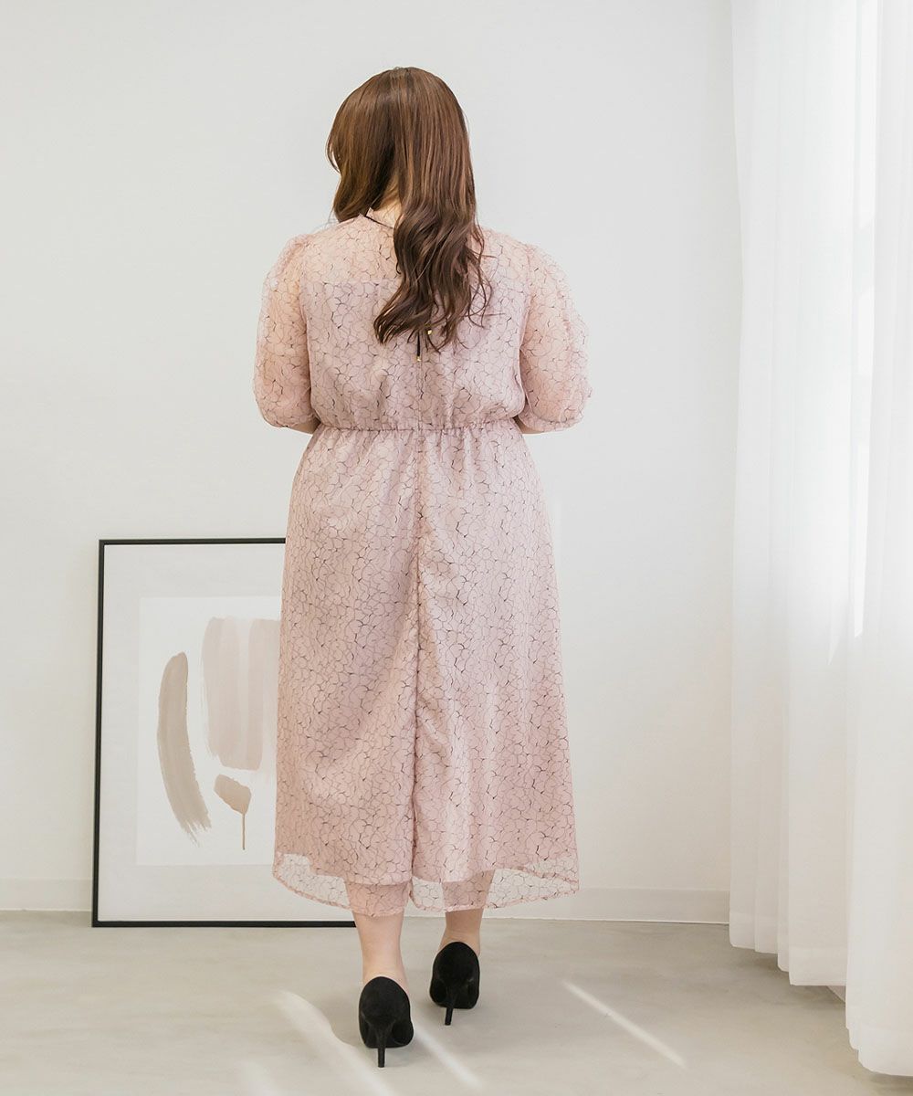 バックリボン配色レースワンピースドレス | 大きいサイズ  