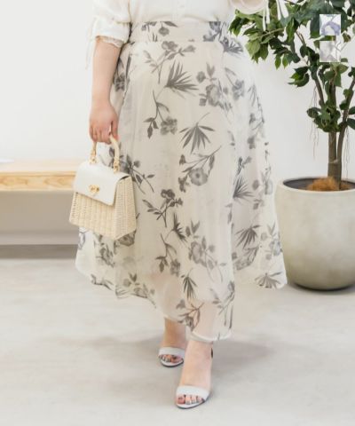 オーガンジー花柄フレアスカート | 大きいサイズ レディース専門店