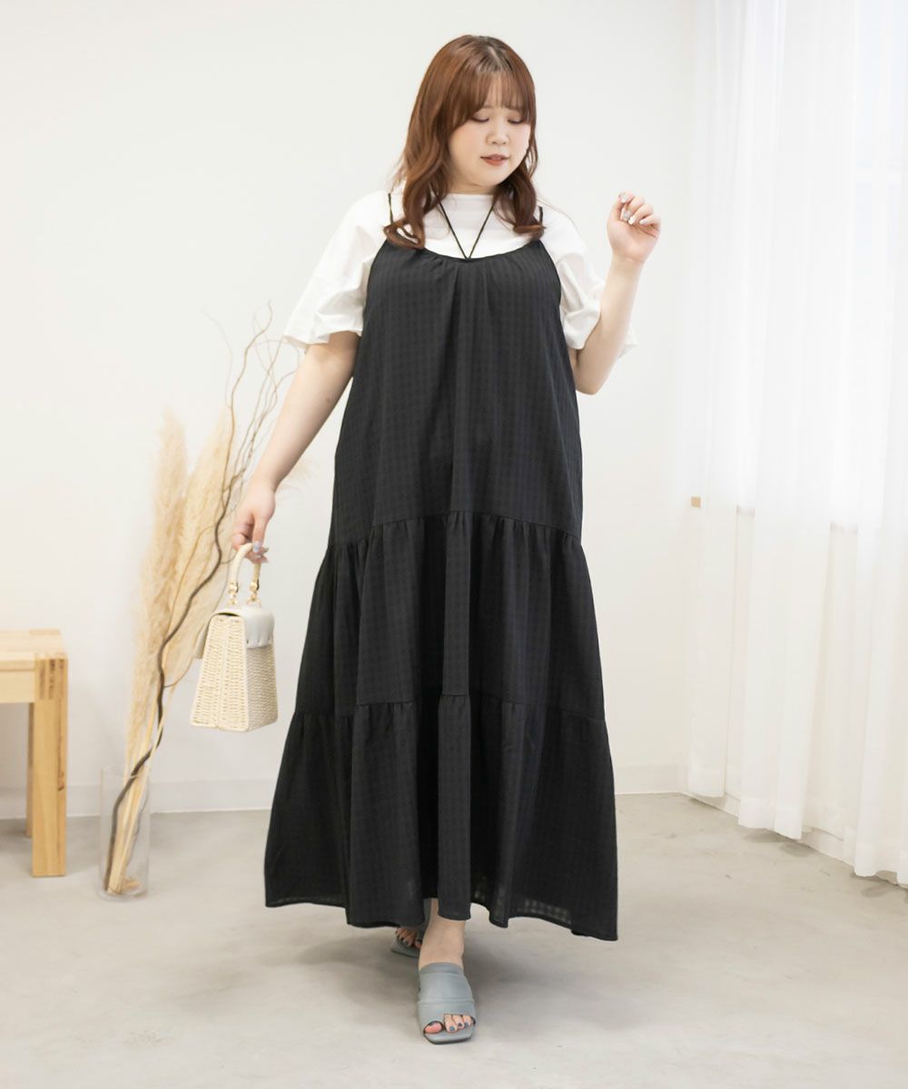 チェックジャガードティアードキャミワンピース | 大きいサイズ  