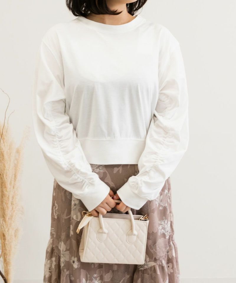 袖シャーリングショート丈カットソー | 大きいサイズ レディース