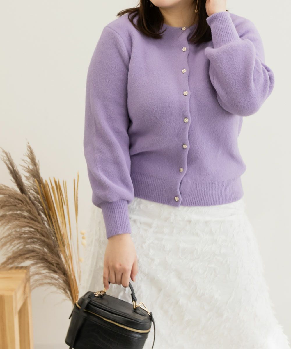 ビジューボタンクルーネックカーディガン | 大きいサイズ レディース  