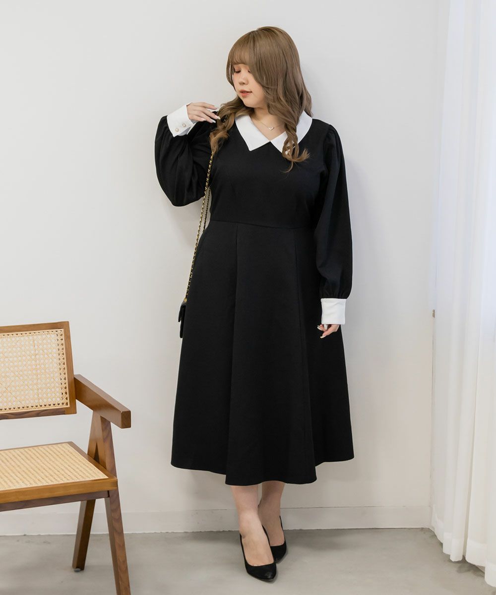 CLETTEオリジナル☆配色襟ワンピース | 大きいサイズ レディース専門店