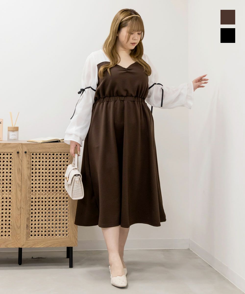 CLETTEオリジナル☆袖リボン切替ワンピース | 大きいサイズ レディース  