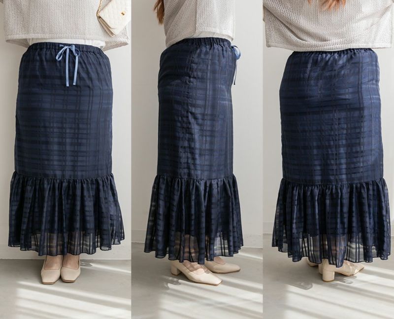 シアーチェック裾ギャザースカート | 大きいサイズ レディース専門店 