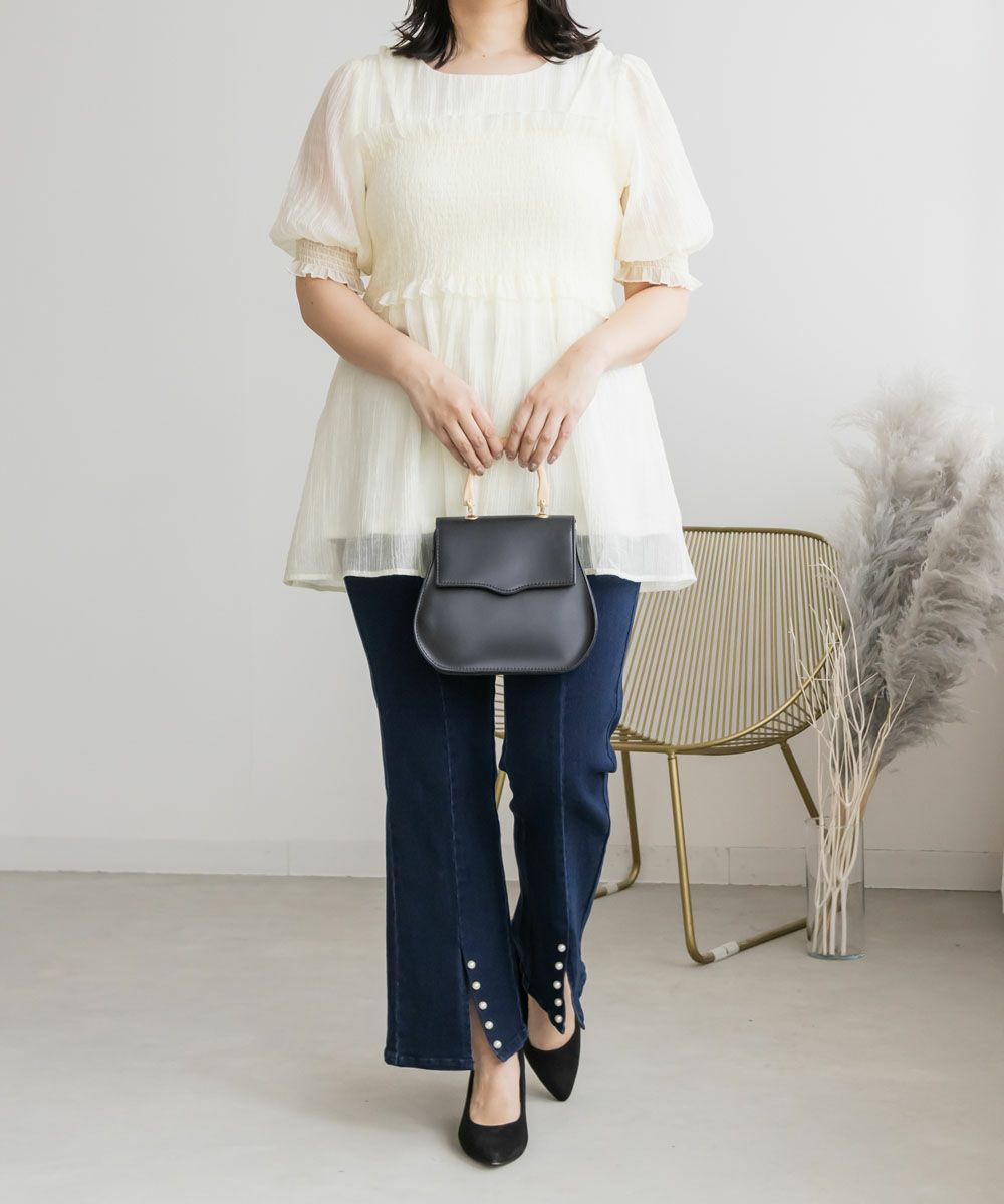 CLETTEオリジナル☆裾パールストレッチデニムパンツ | 大きいサイズ  