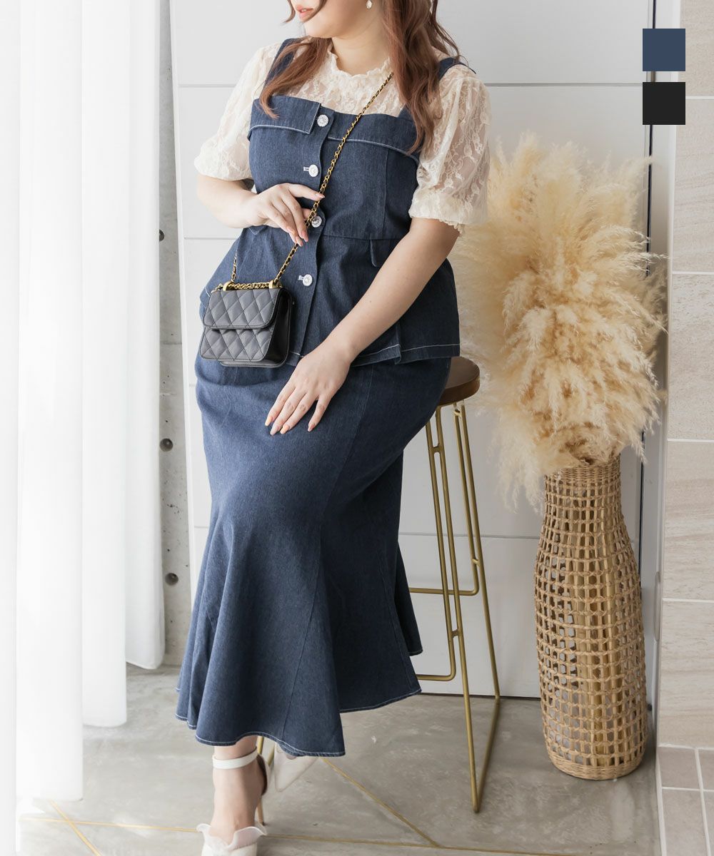 CLETTEオリジナル☆デニムビスチェ＆スカートセットアップ | 大きい  