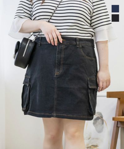 カーゴデザインデニムミニスカート | 大きいサイズ レディース