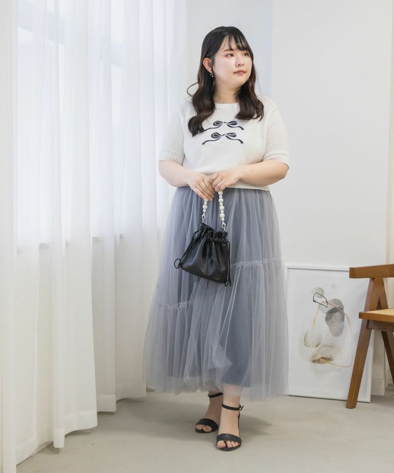 リボン刺繍半袖サマーニット | 大きいサイズ レディース専門店