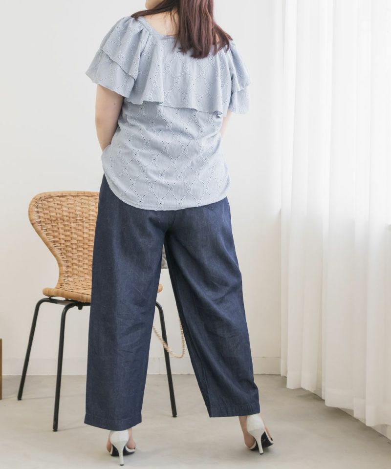 麻混デニムペグトップパンツ | 大きいサイズ レディース専門店