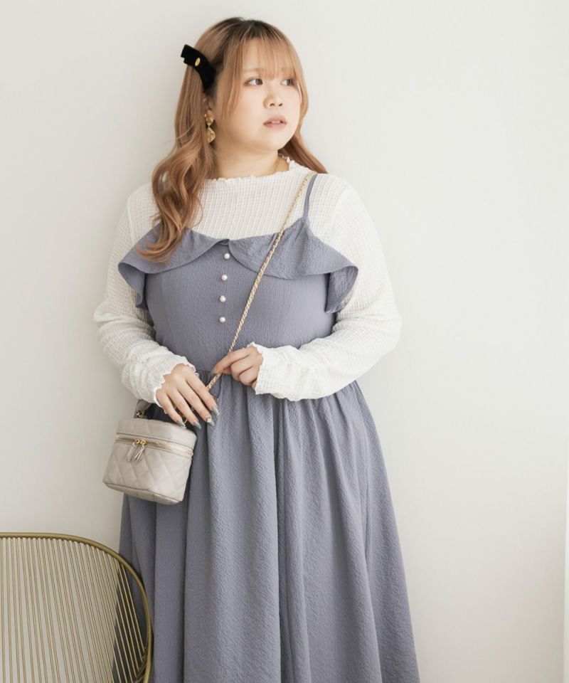 CLETTE バックリボンレースワンピースドレス ブルー LL