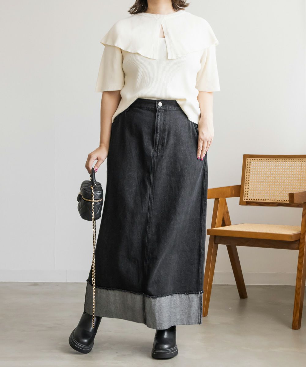 折り返しデニムロングスカート | 大きいサイズ レディース専門店  