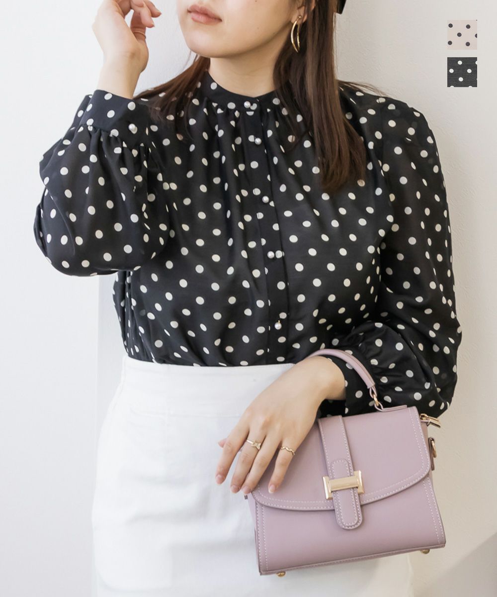 ドット柄リボンタイブラウス | 大きいサイズ レディース専門店 CLETTE  