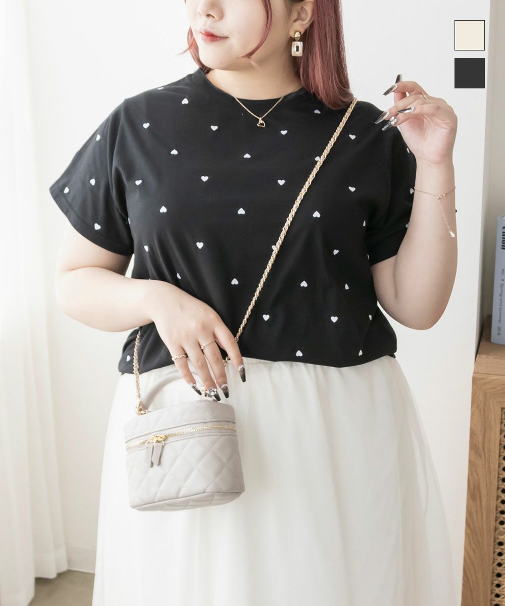 ハート刺繍半袖Tシャツ | 大きいサイズ レディース専門店 CLETTE 