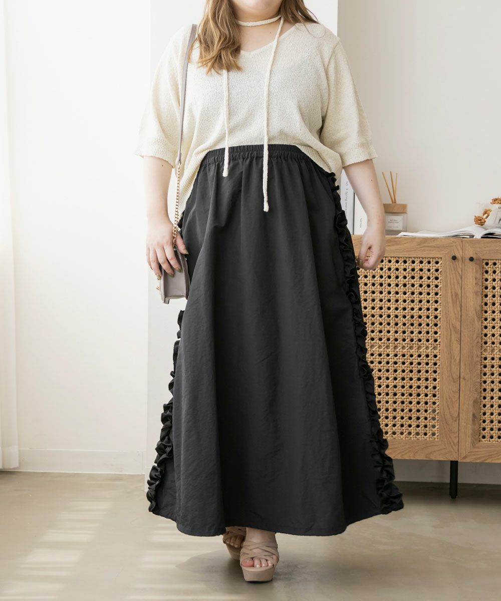 裾ドロストサイドフリルスカート | 大きいサイズ レディース専門店  
