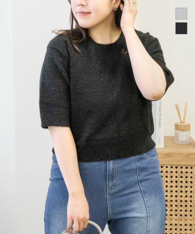 ラメフェザー半袖ニット | 大きいサイズ レディース専門店