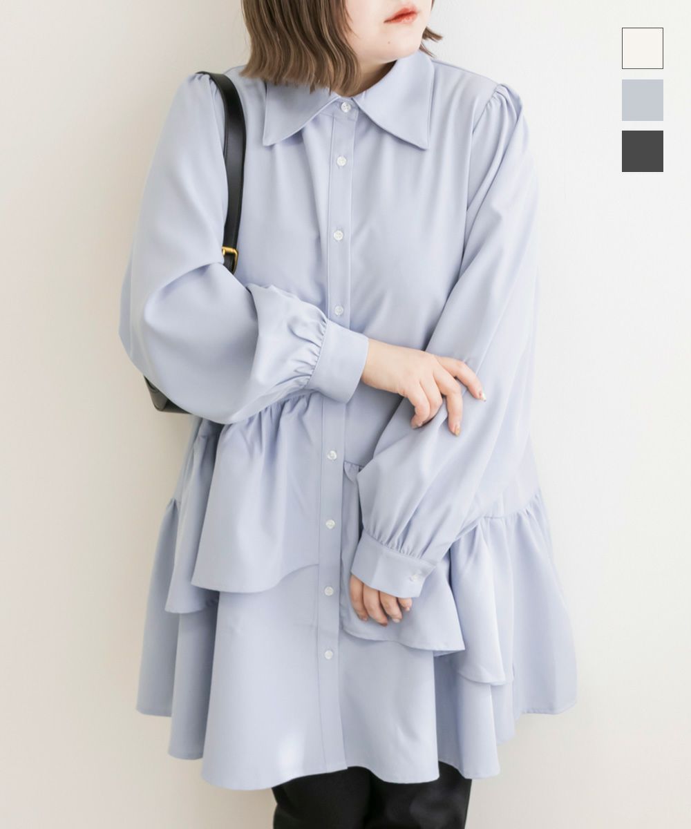 CLETTEオリジナル☆アシメティアード長袖シャツチュニック | 大きい 
