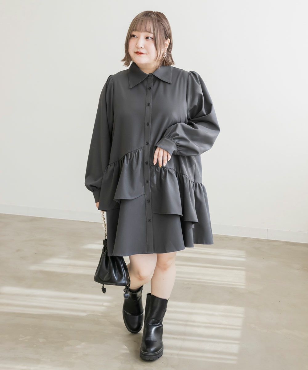新品未使用 アシメティアードシャツワンピース ちがい