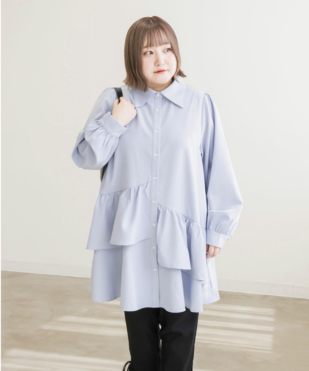 CLETTEオリジナル☆アシメティアード長袖シャツチュニック | 大きい 