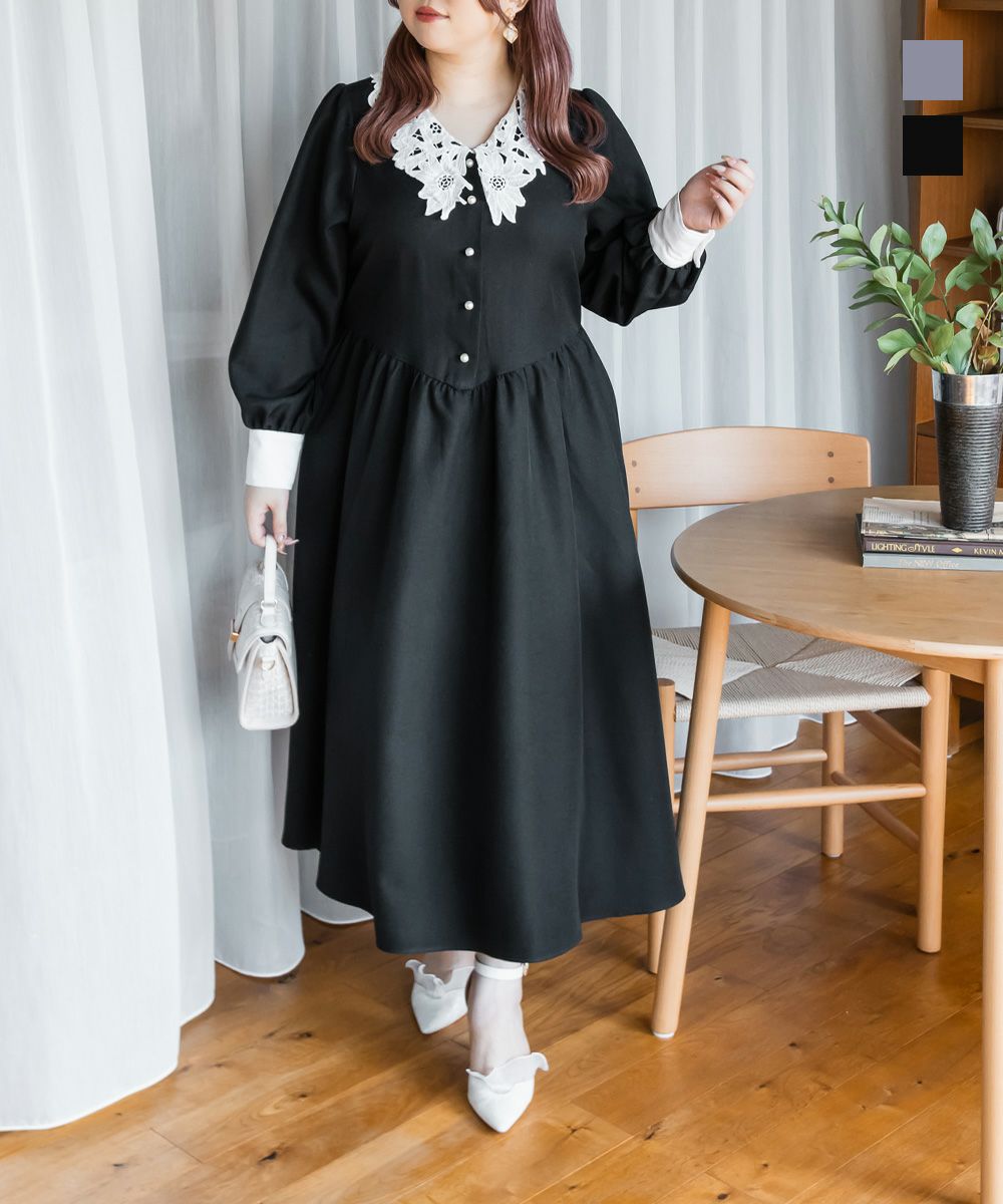 LOULOUWILLOUGHBY たかし ワンピース アイレットレースコンビワンピース