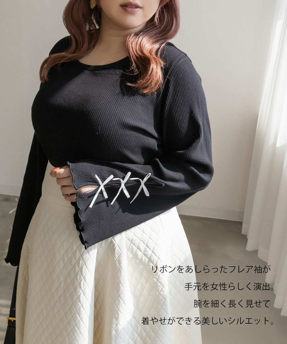 CLETTEオリジナル☆リボン使いフレア袖プルオーバー | 大きいサイズ  