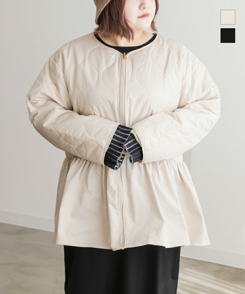 アウター ベルスリーブ ペプラム キルティング コート 不可避 HUIT 