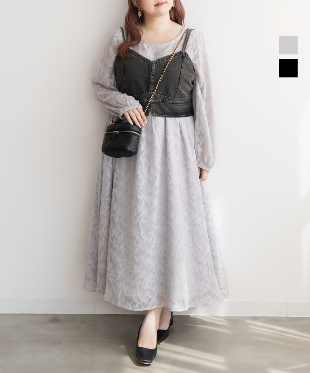 CLETTEオリジナル☆ジャガード花柄シアーワンピース | 大きいサイズ 