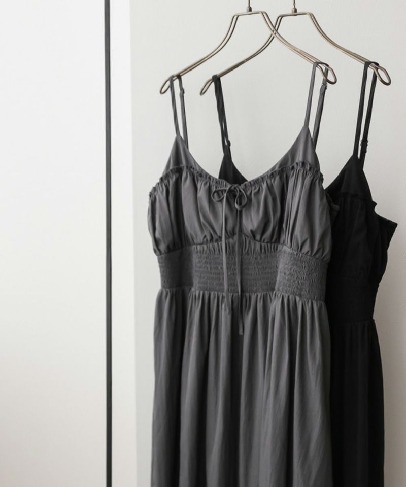 着用一回⭐︎美品　リンカブル　ドットキャミ　ブラック CLETTEオリジナル☆シャーリング切替リボンキャミワンピース | 大きい