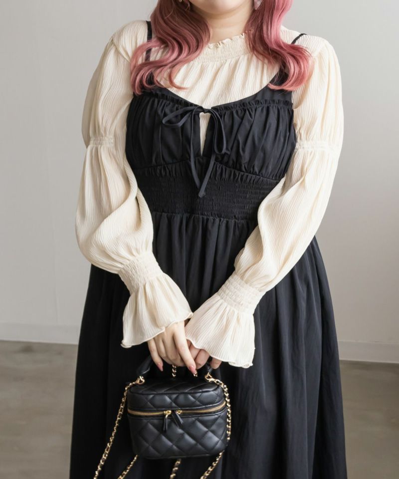 CLETTEオリジナル☆シャーリング切替リボンキャミワンピース | 大きい