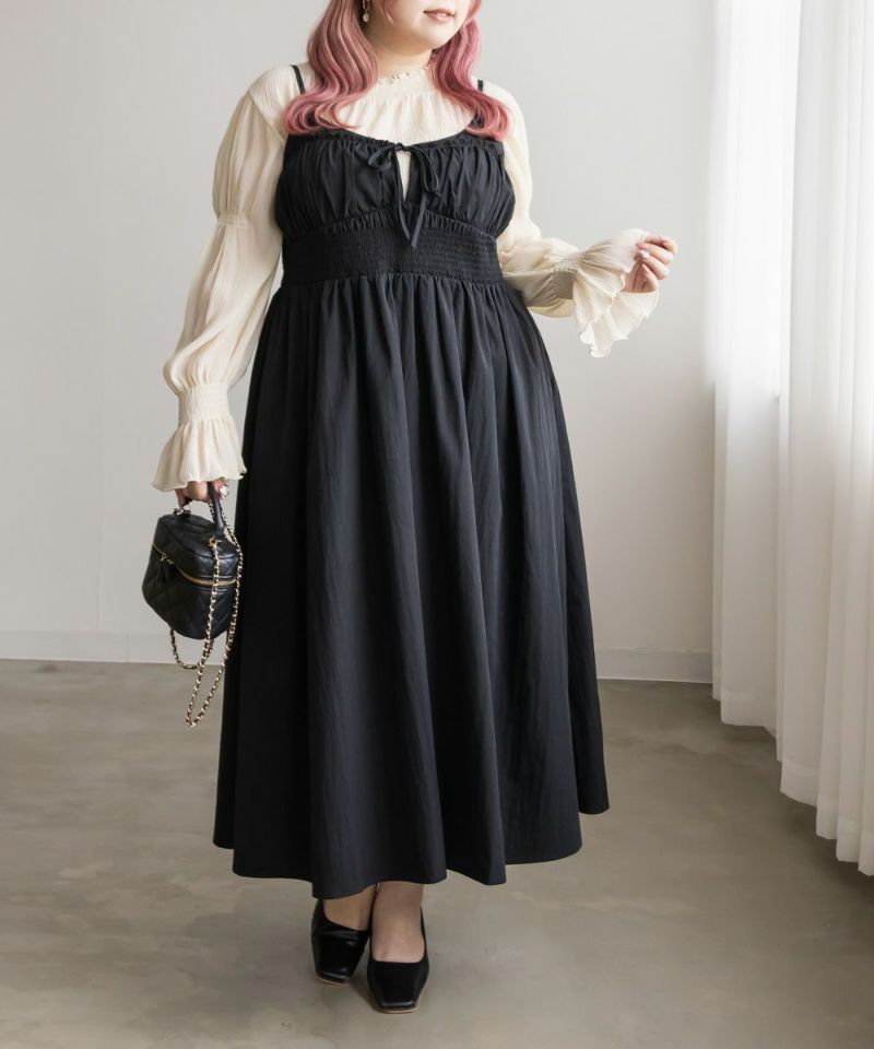 CLETTEオリジナル☆シャーリング切替リボンキャミワンピース | 大きい