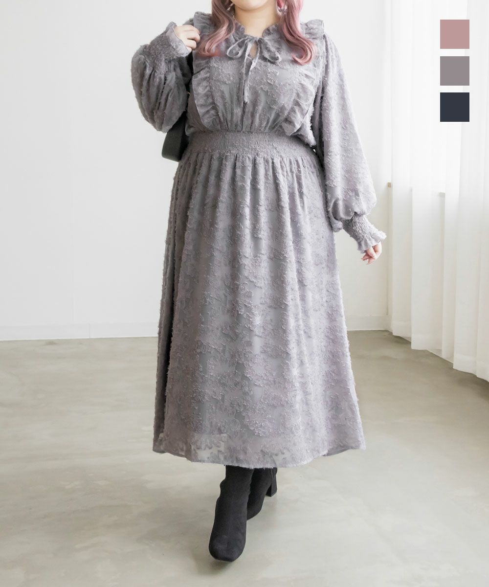 CLETTEオリジナル☆ジャガード花柄シアーワンピース | 大きいサイズ  